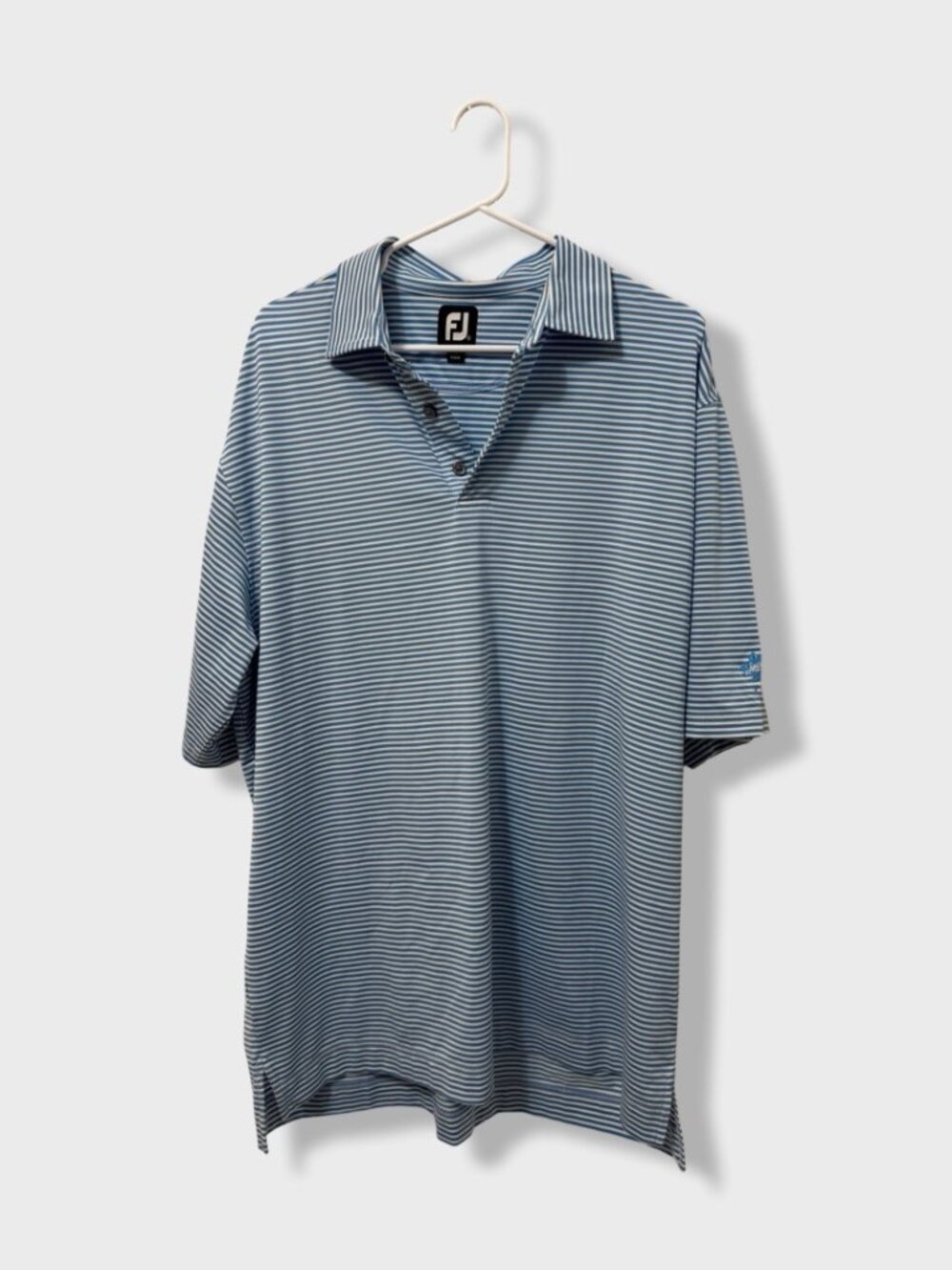 FootJoy Polo Shirt Men XL Blue White Striped Golf Performance Collar Embroidered